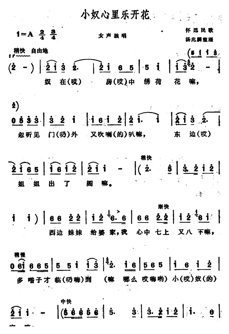 小奴心里乐开花 （安徽怀远民歌）