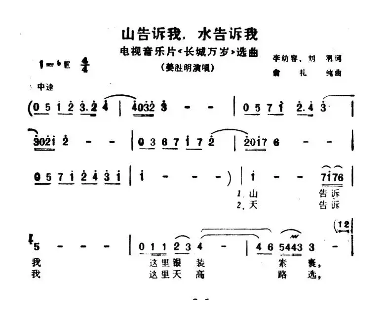 山告诉我，水告诉我（电视音乐片《长城万岁》选曲）