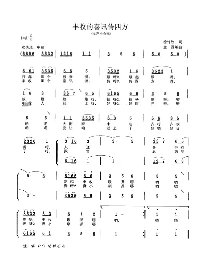 丰收的喜讯传四方（女声小合唱）