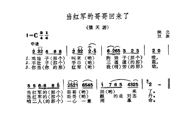 当红军的哥哥回来了（陕西民歌、王方亮编曲版）