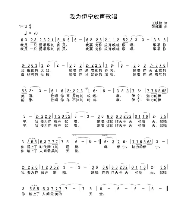 我为伊宁放声歌唱（王铁栓词 张郴州曲）