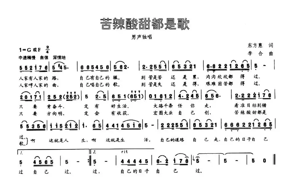 苦辣酸甜都是歌（东方惠词 李合曲）