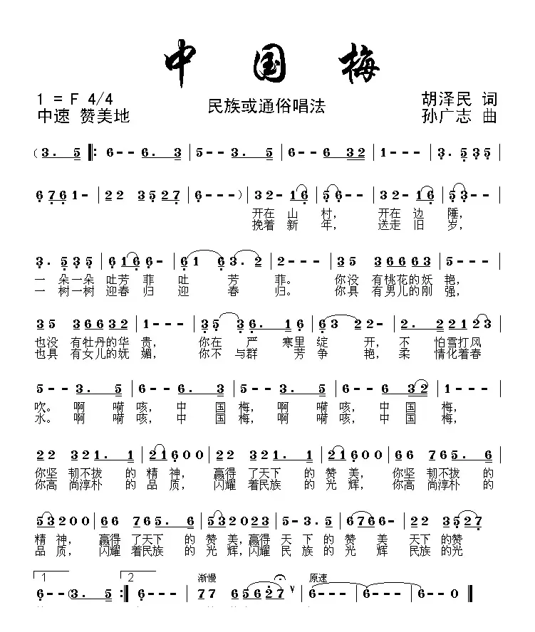 中国梅（胡泽民词 孙广志曲）