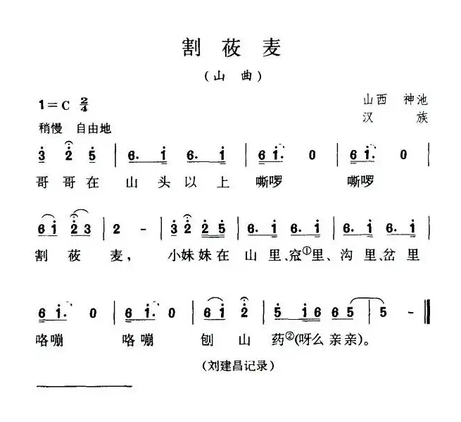 割莜麦（山西民歌）（5个版本）