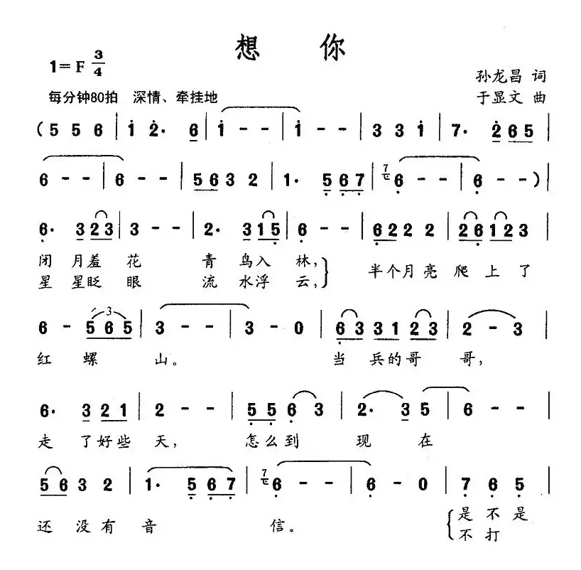 想你（孙龙昌词 于显文曲）