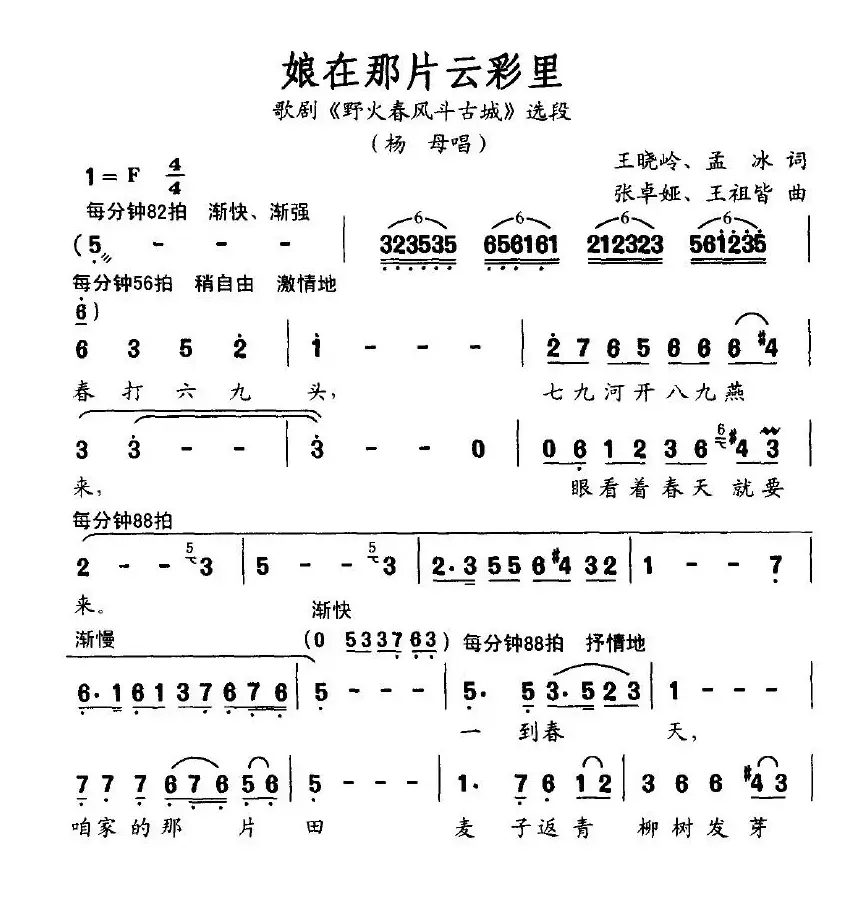 娘在那片云彩里（歌剧《野火春风斗古城》杨母唱段）