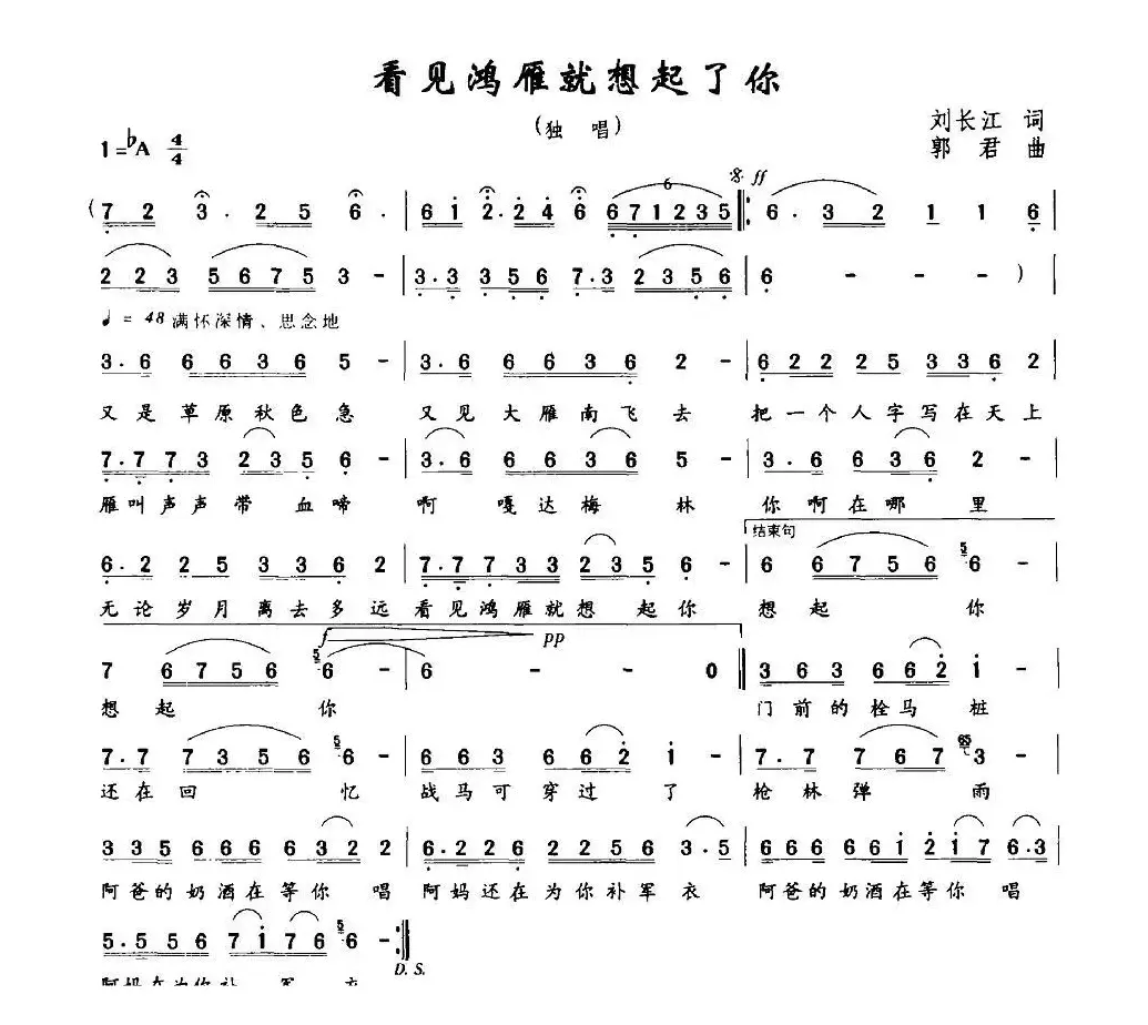 看见鸿雁就想起了你（刘长江词 郭君曲）