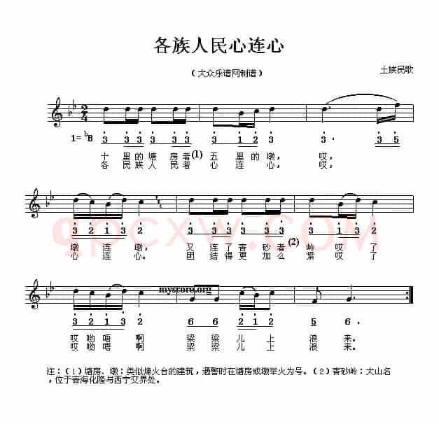 各族人民心连心（线、简谱混排版）