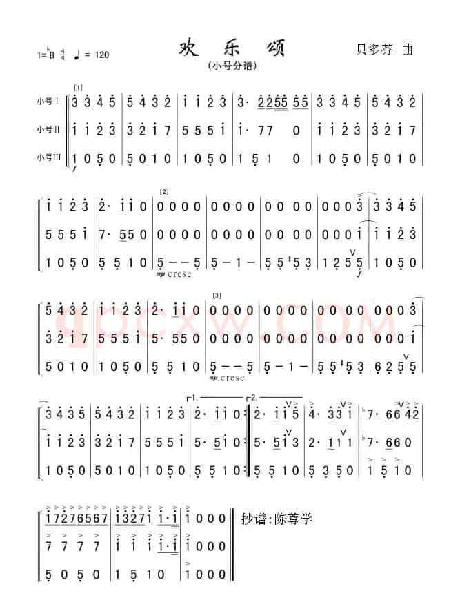 欢乐颂(小号分谱)军乐简谱