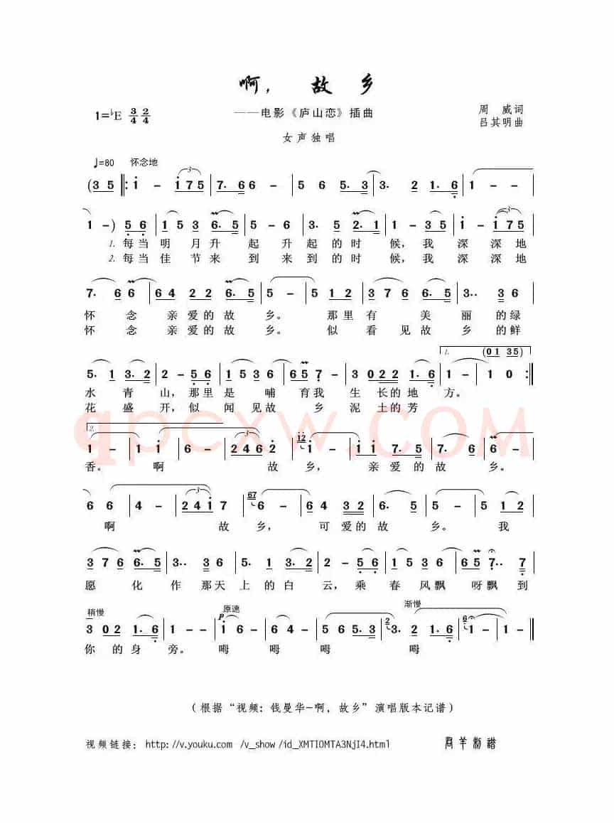 啊，故乡（周威词 吕其明曲）