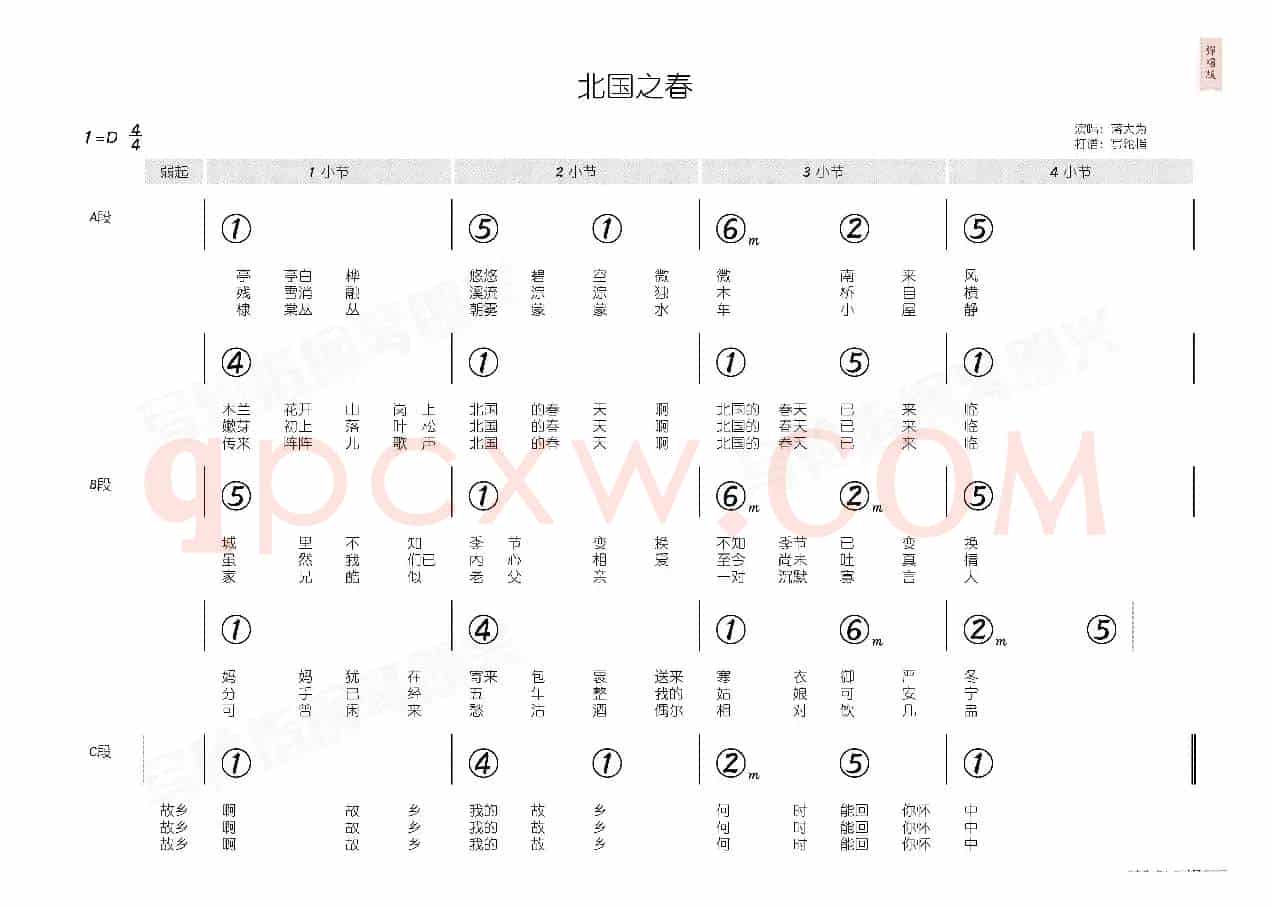 北国之春(简和谱)