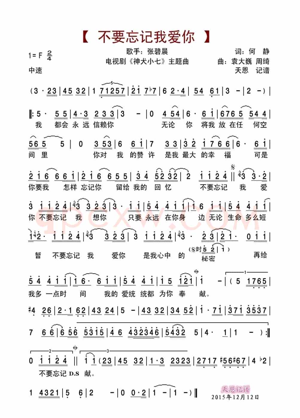 不要忘记我爱你(电视剧《神犬小七》主题曲)