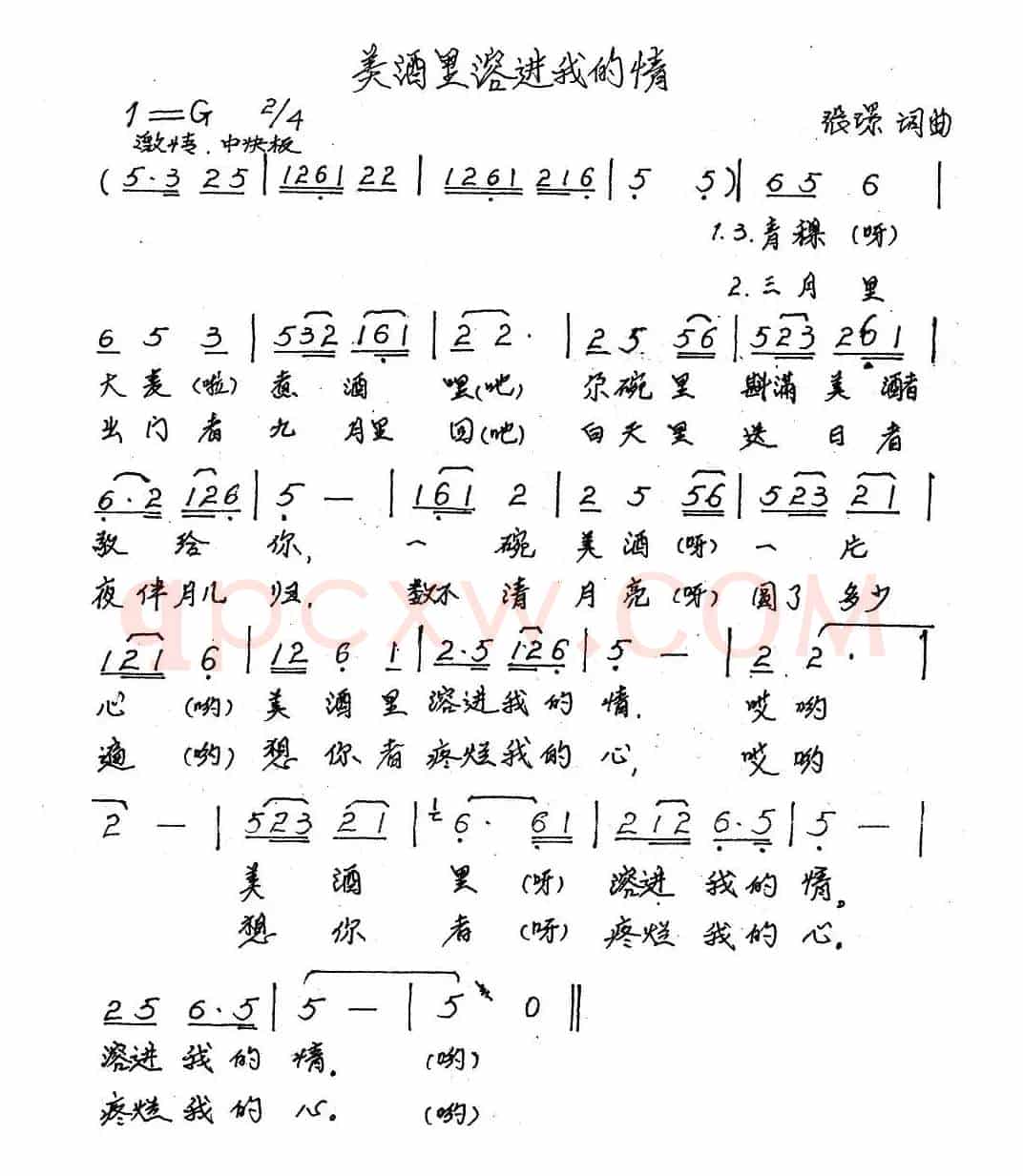 美酒里容进我的情（张璟词曲）