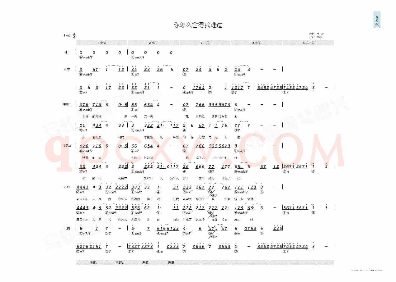 你怎么舍得我难过(简和谱)