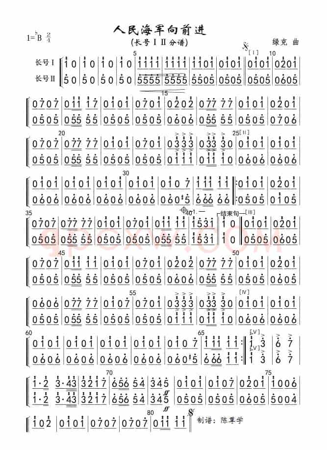 1516人民海军向前进(长号ⅠⅡ分谱)军乐