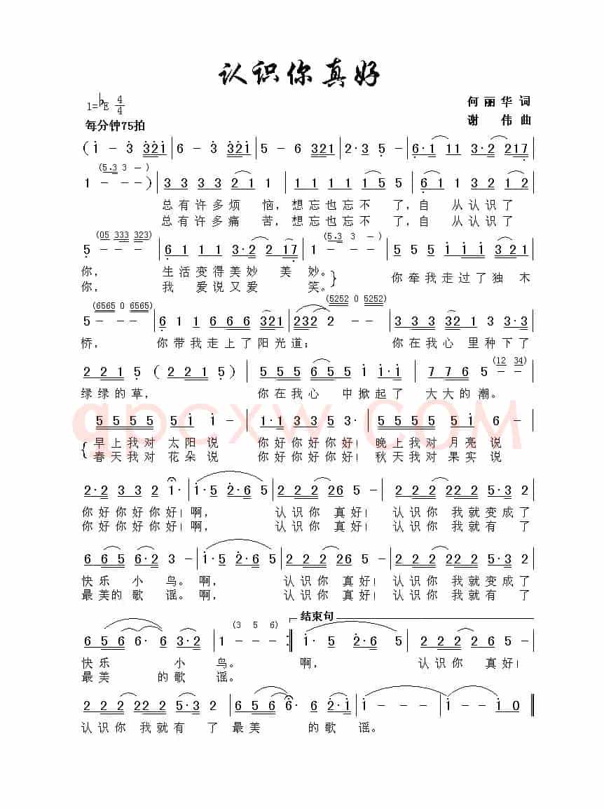 认识你真好（何丽华词 谢伟曲）