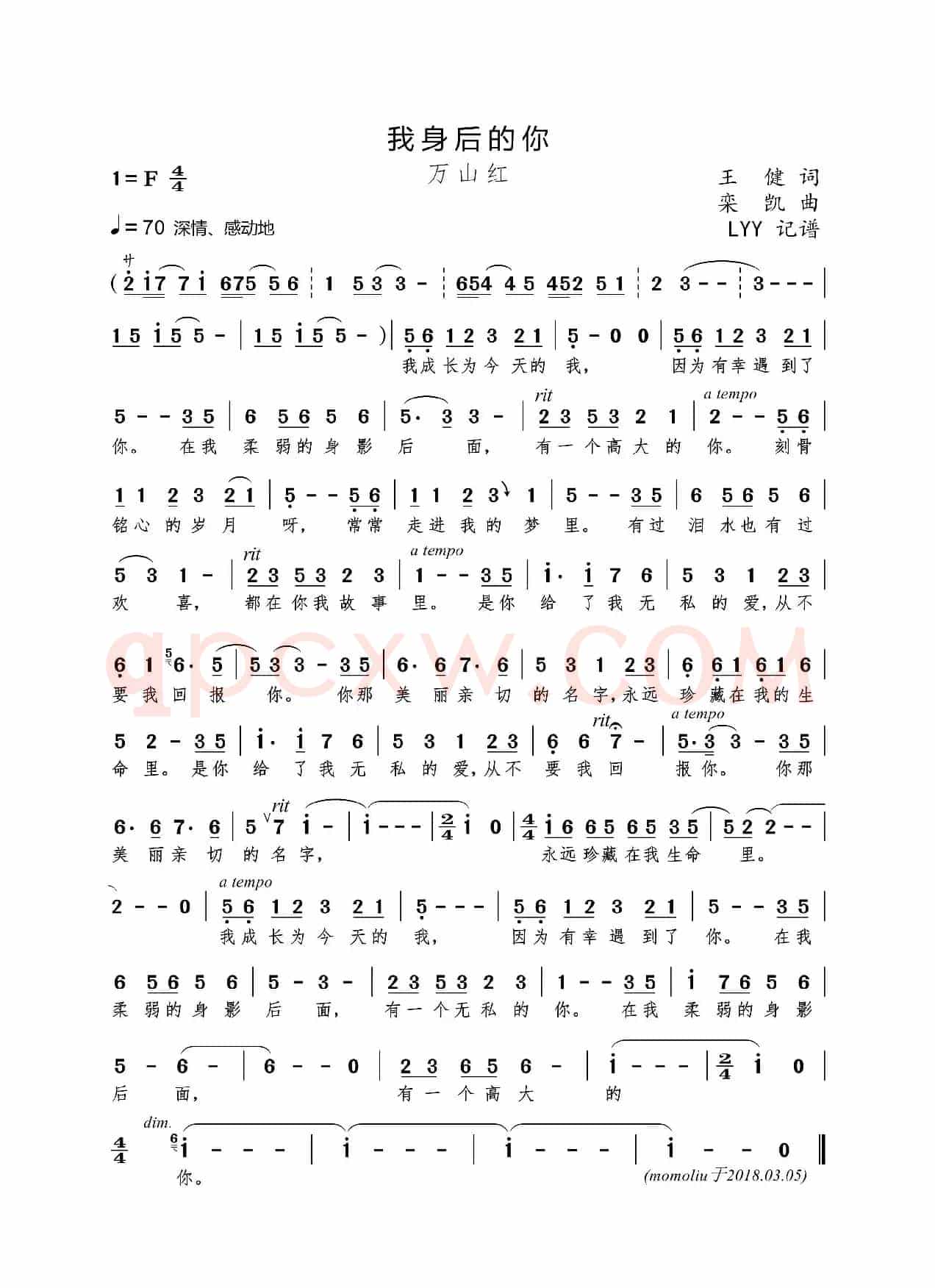 我身后的你（王健词 栾凯曲）