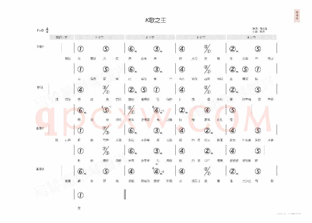 K歌之王(简和谱)