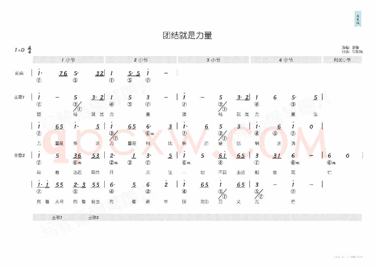 团结就是力量（简和谱）
