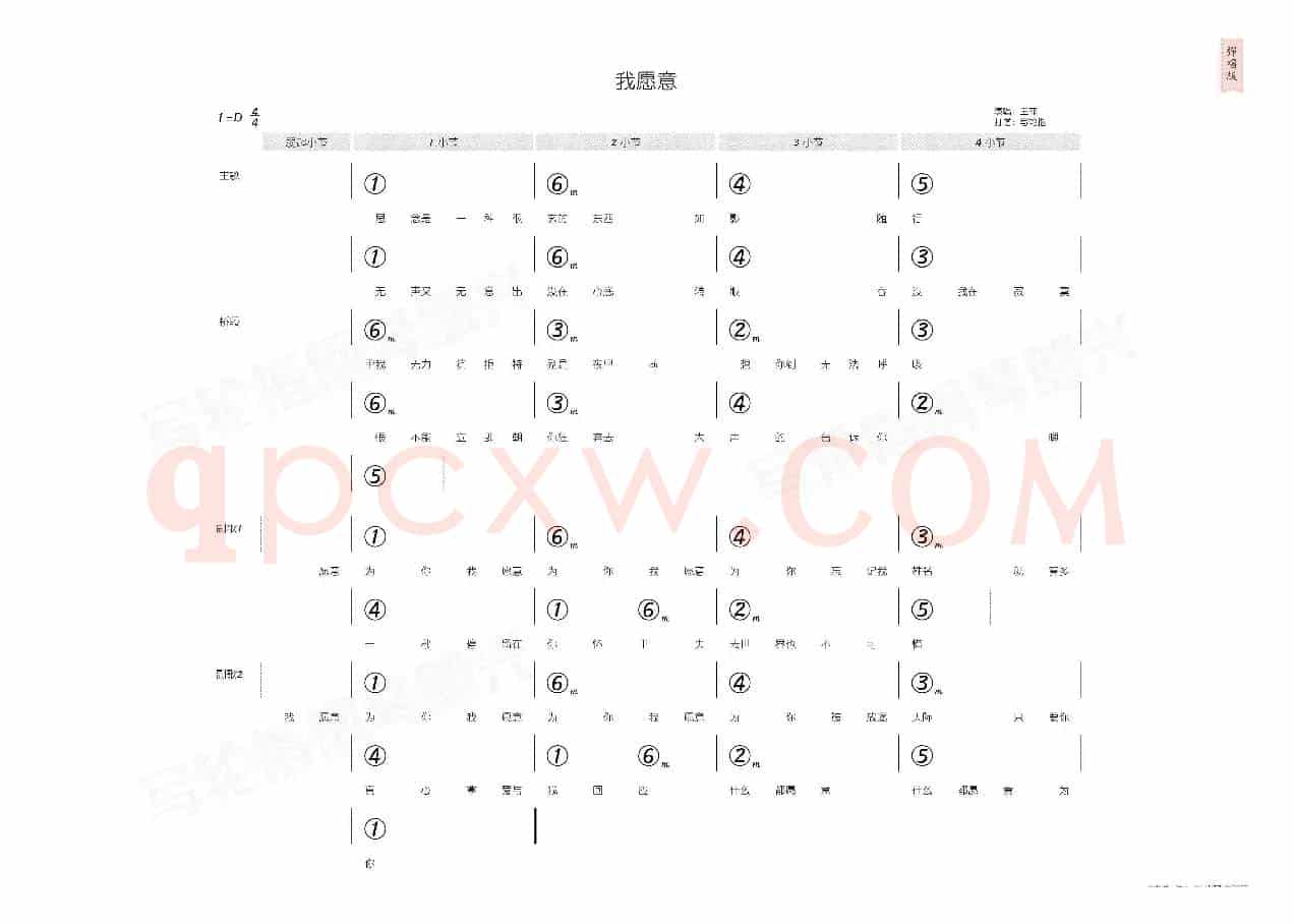 我愿意(简和谱)