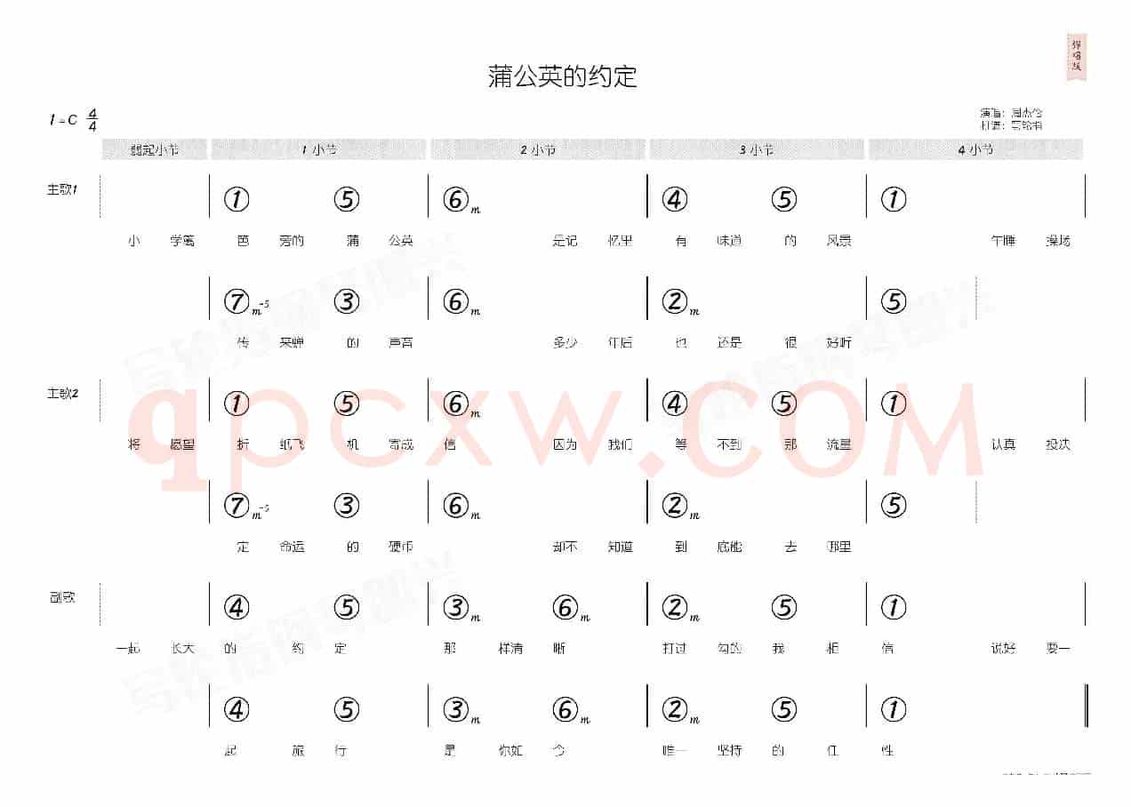 蒲公英的约定(简和谱)
