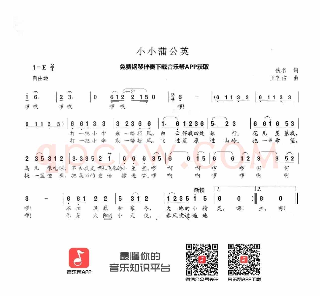 小小蒲公英（佚名词 王艺洁曲）