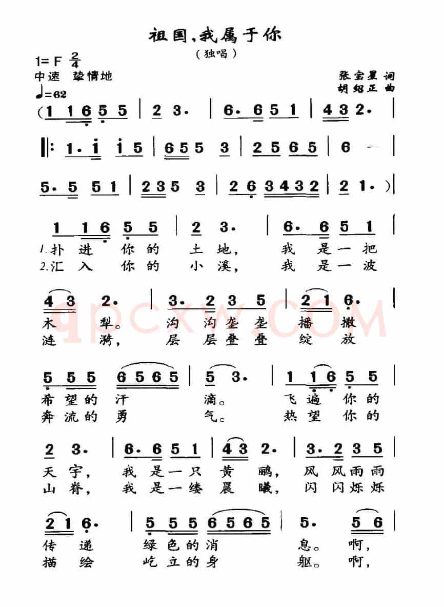 祖国，我属于你（张宝星词 胡绍正曲）