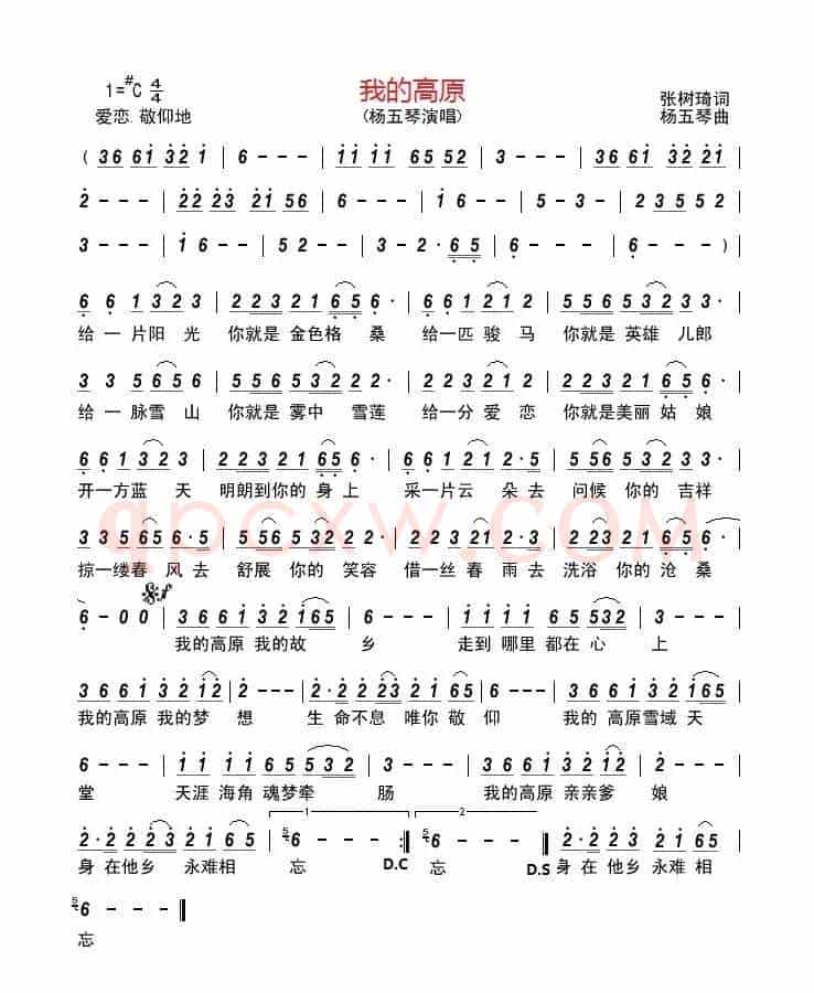 我的高原(张树琦词 杨五琴曲)