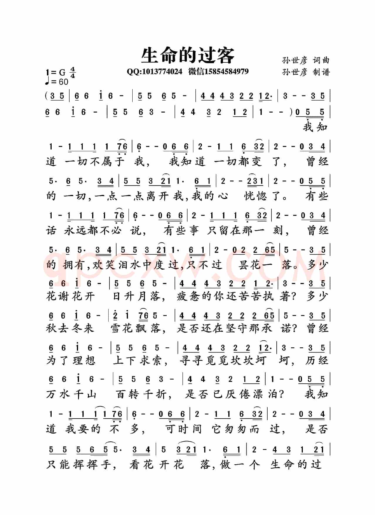 生命的过客(孙世彦词曲)