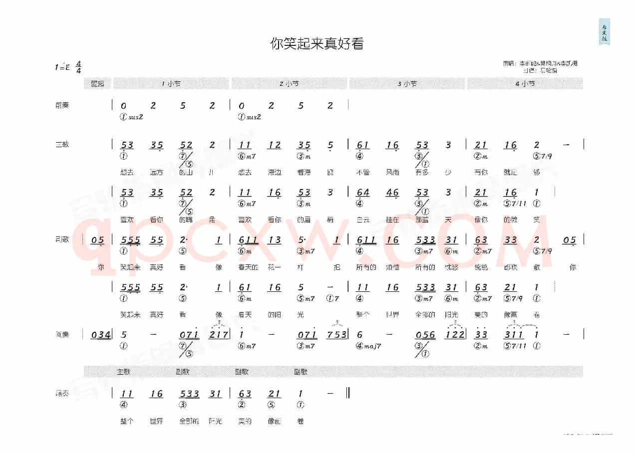 你笑起来真好看(简和谱)