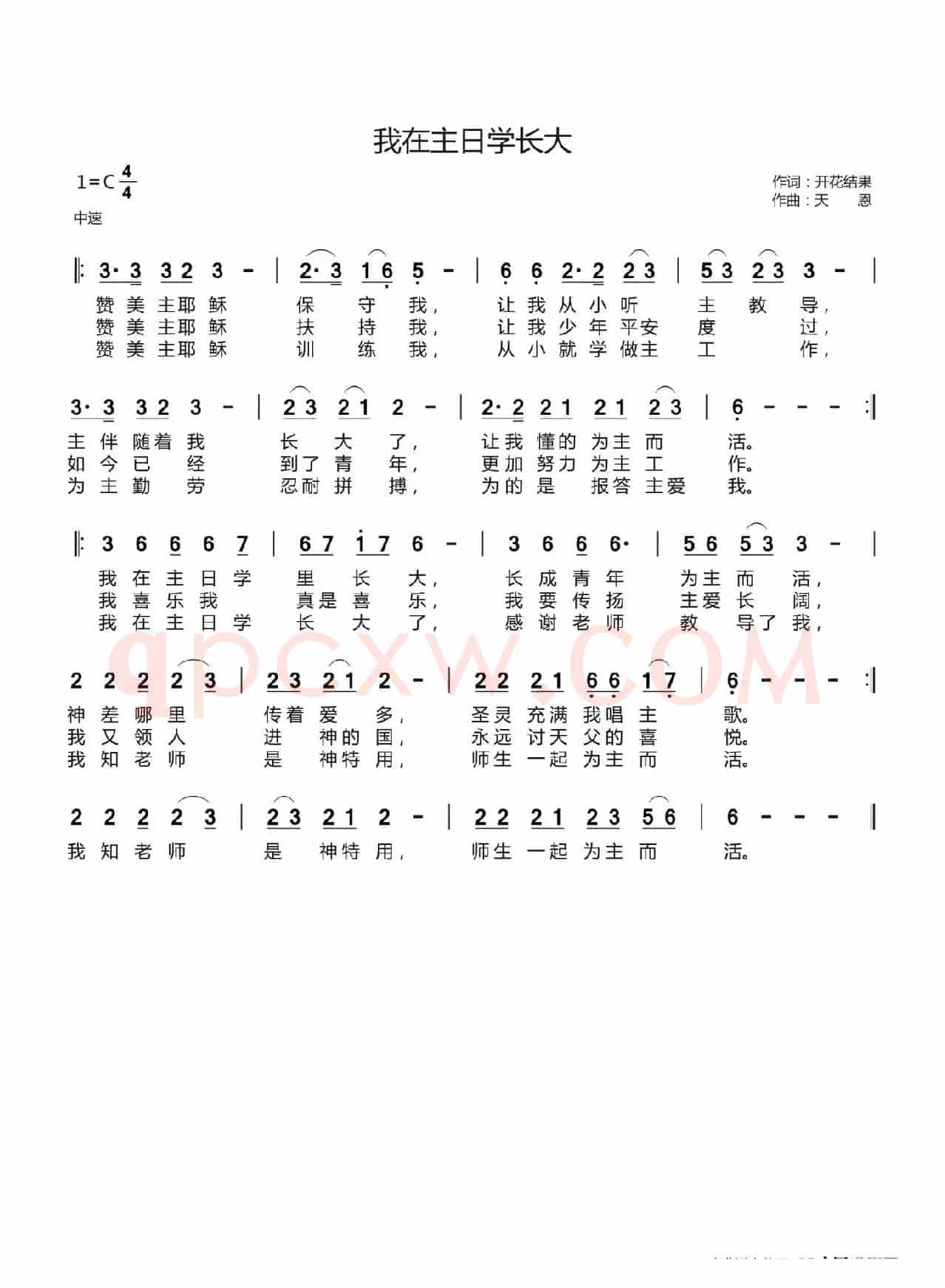 我在主日学长大(开花结果词 天恩曲)