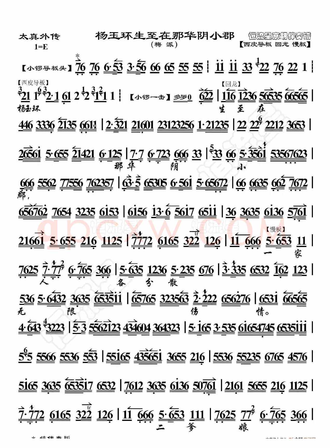 太真外传·杨玉环生至在那华阴小郡（京胡伴奏谱）