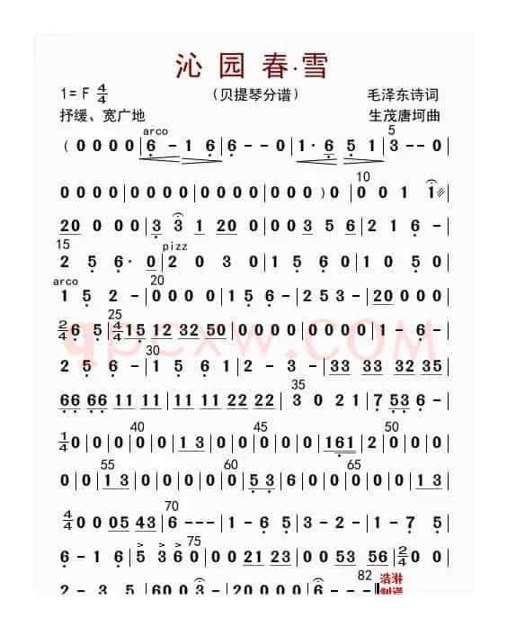 沁园春 雪（贝提琴分谱）