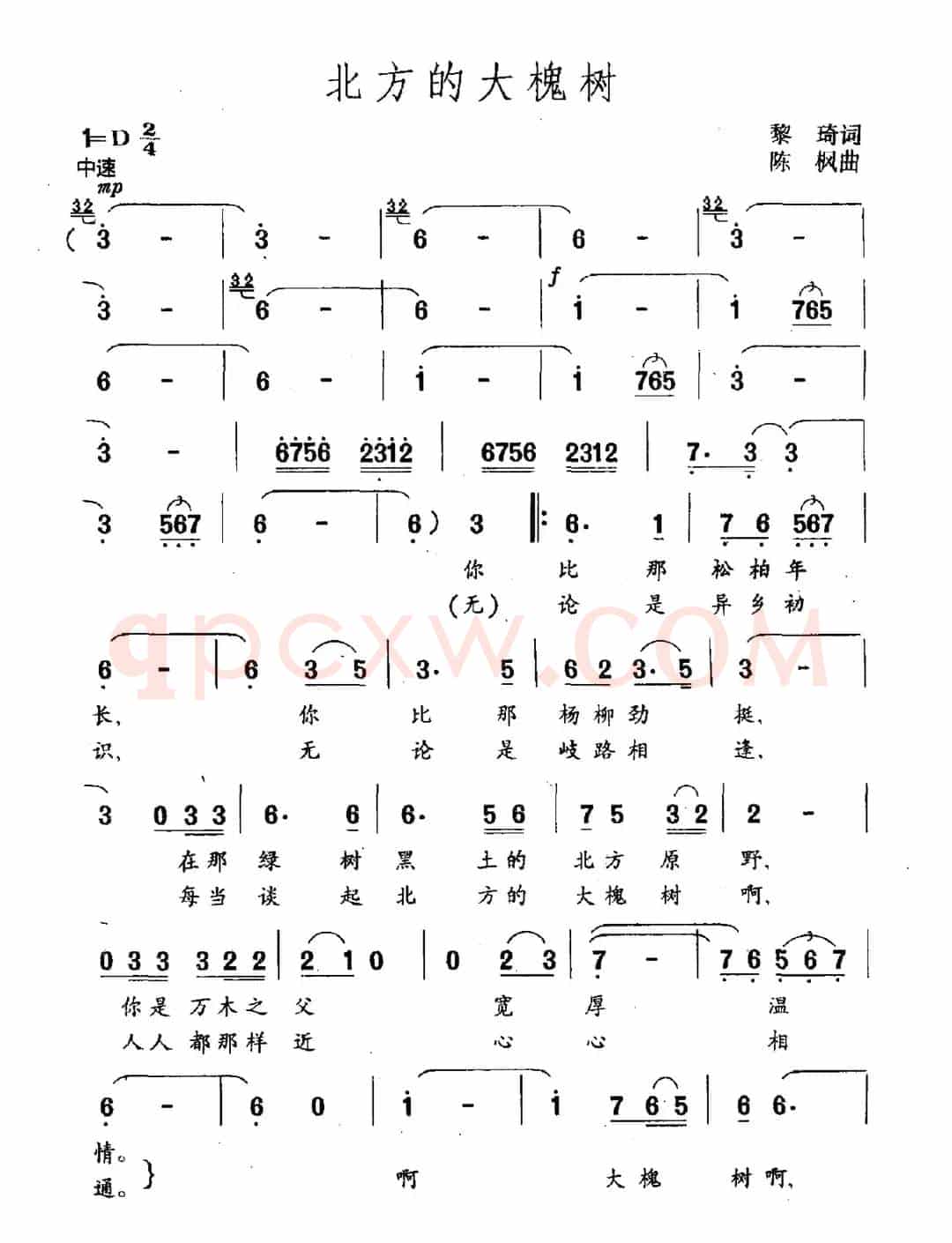 北方的大槐树（黎琦词 陈枫曲）