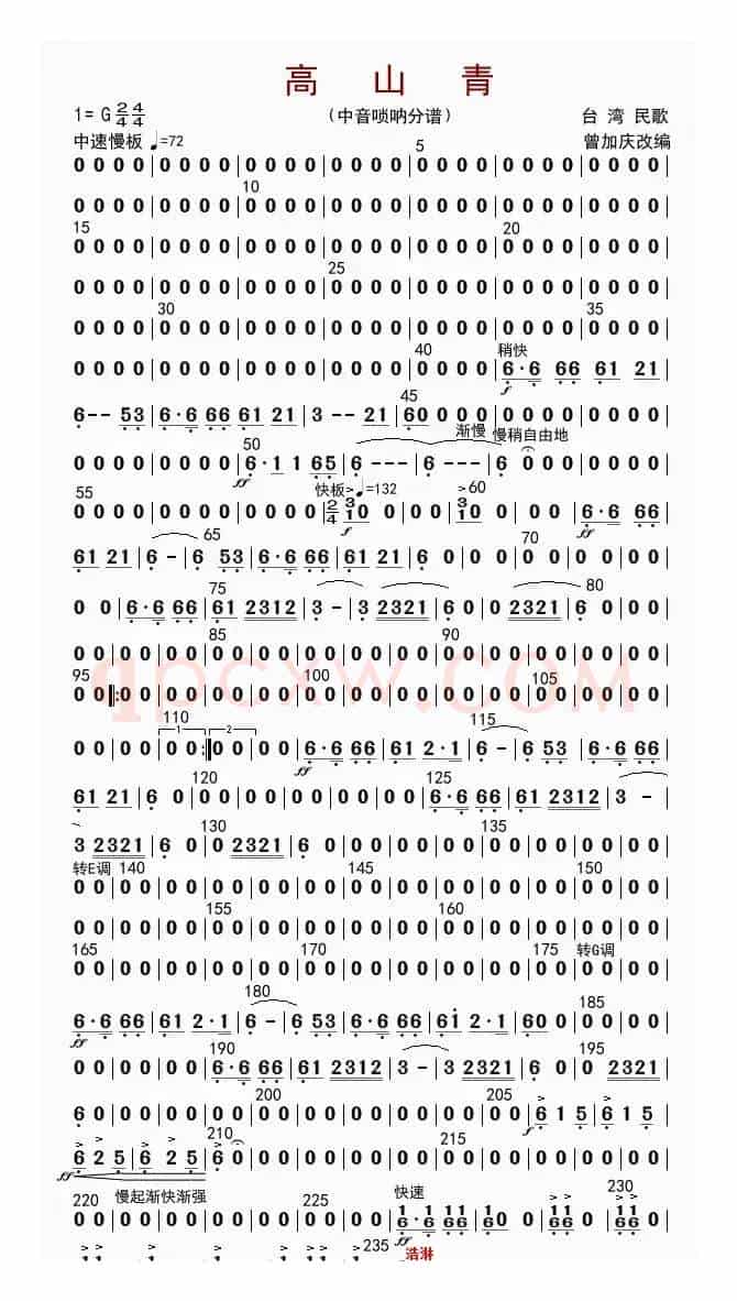 高山青（中音唢呐分谱）