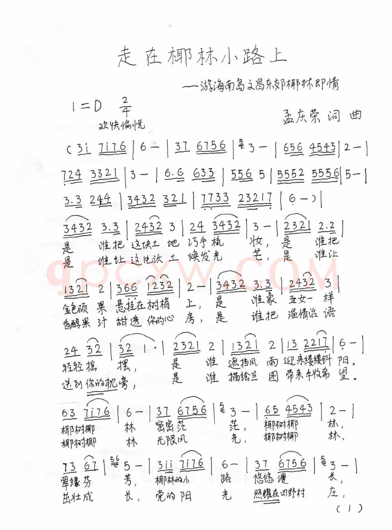 走在椰林小路上