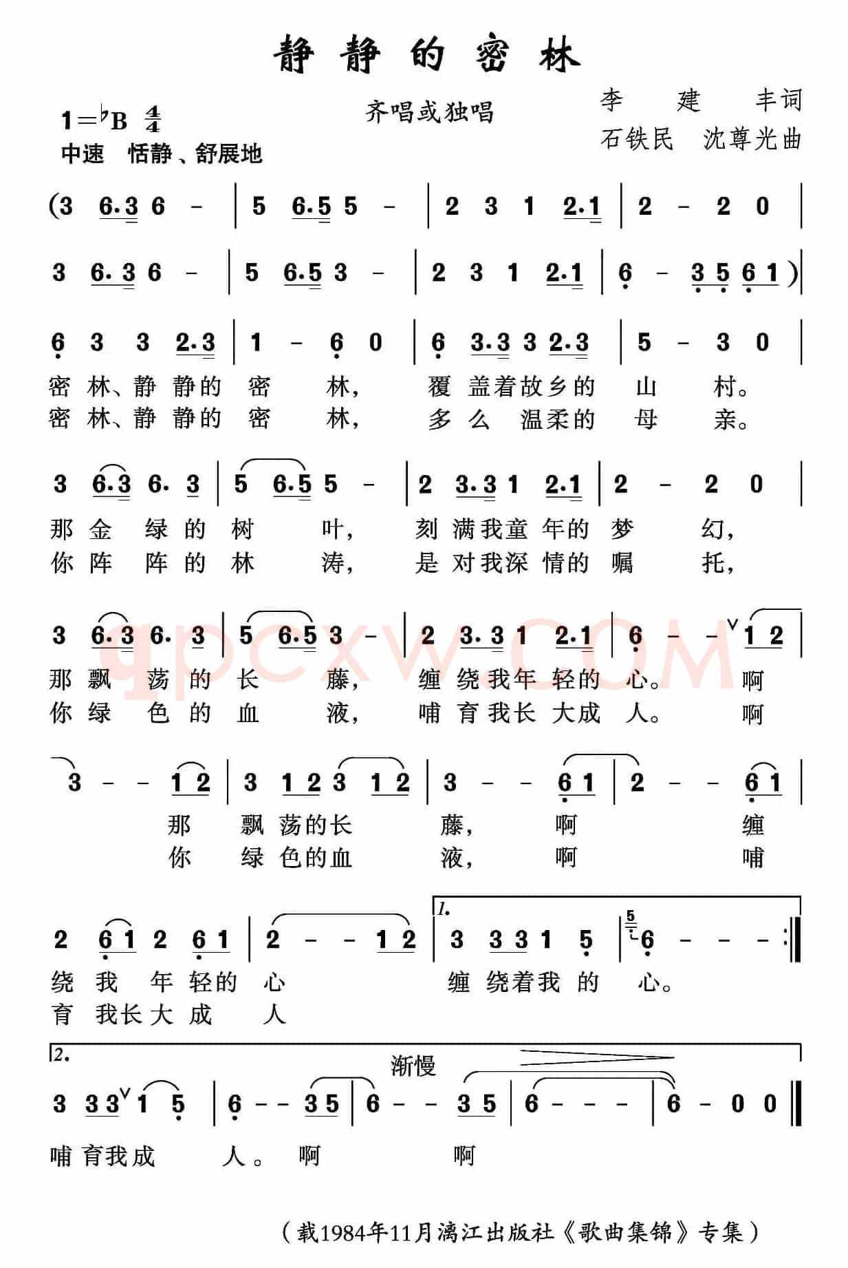 静静的密林（李建丰词 石铁民 沈尊光曲）