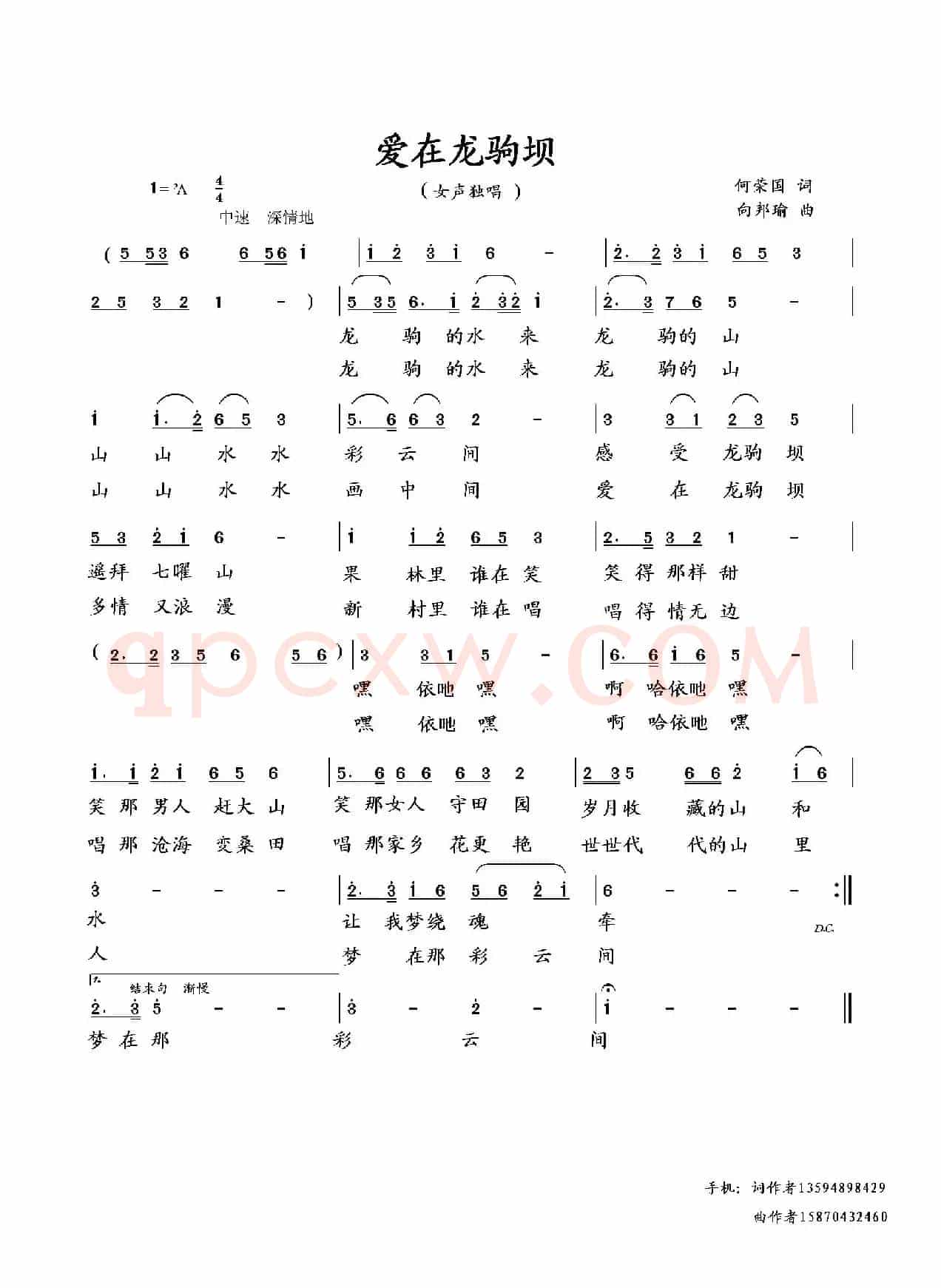 爱在龙驹坝（何荣国词 向邦瑜曲）