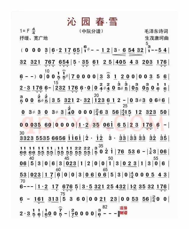 沁园春 雪（中阮分谱）