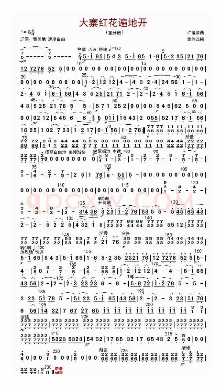 大寨红花遍地开（笙分谱）