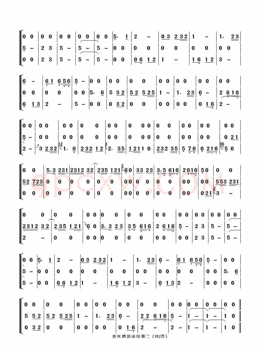 金丝绣带送给哥（曲笛 琵琶 葫芦丝合奏曲谱）