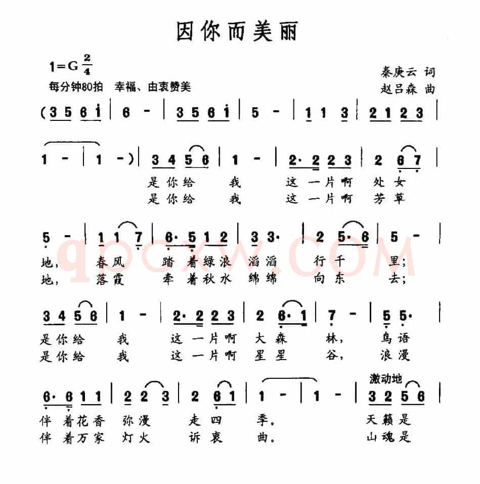 因你而美丽（秦庚云词 赵吕森曲）
