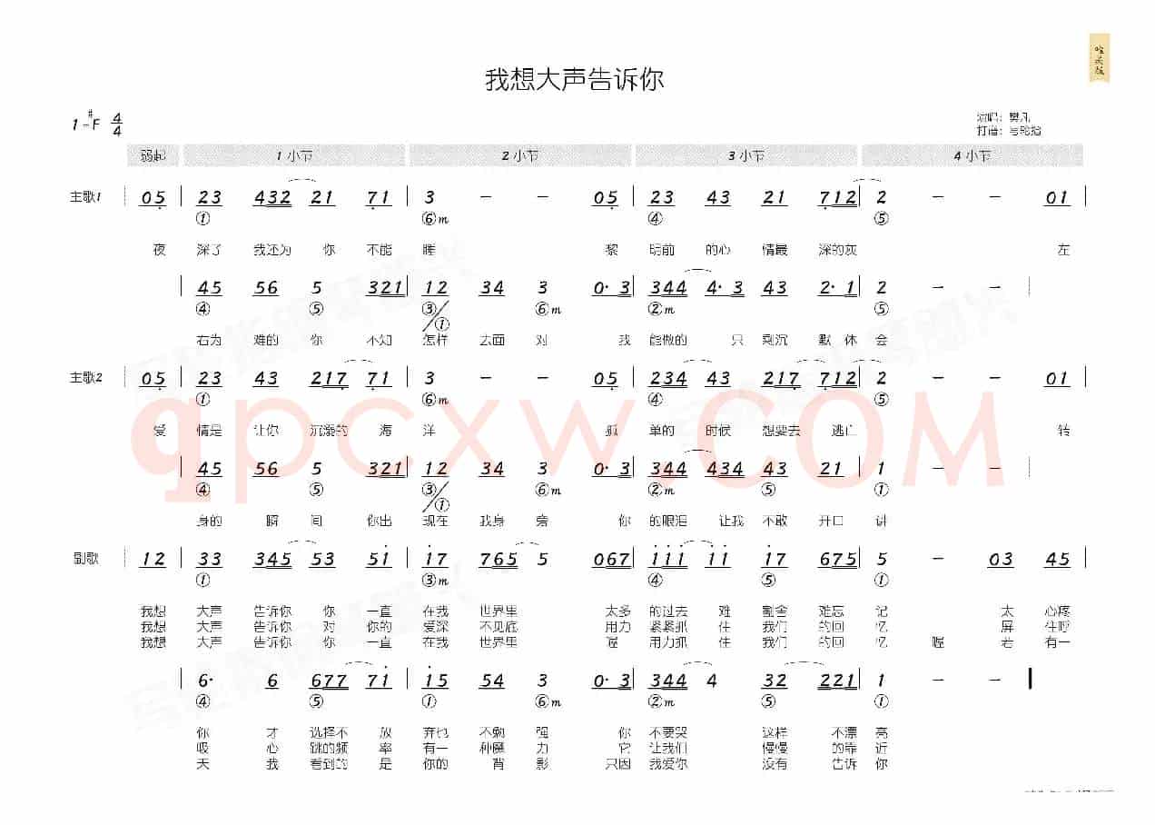 我想大声告诉你（简和谱）