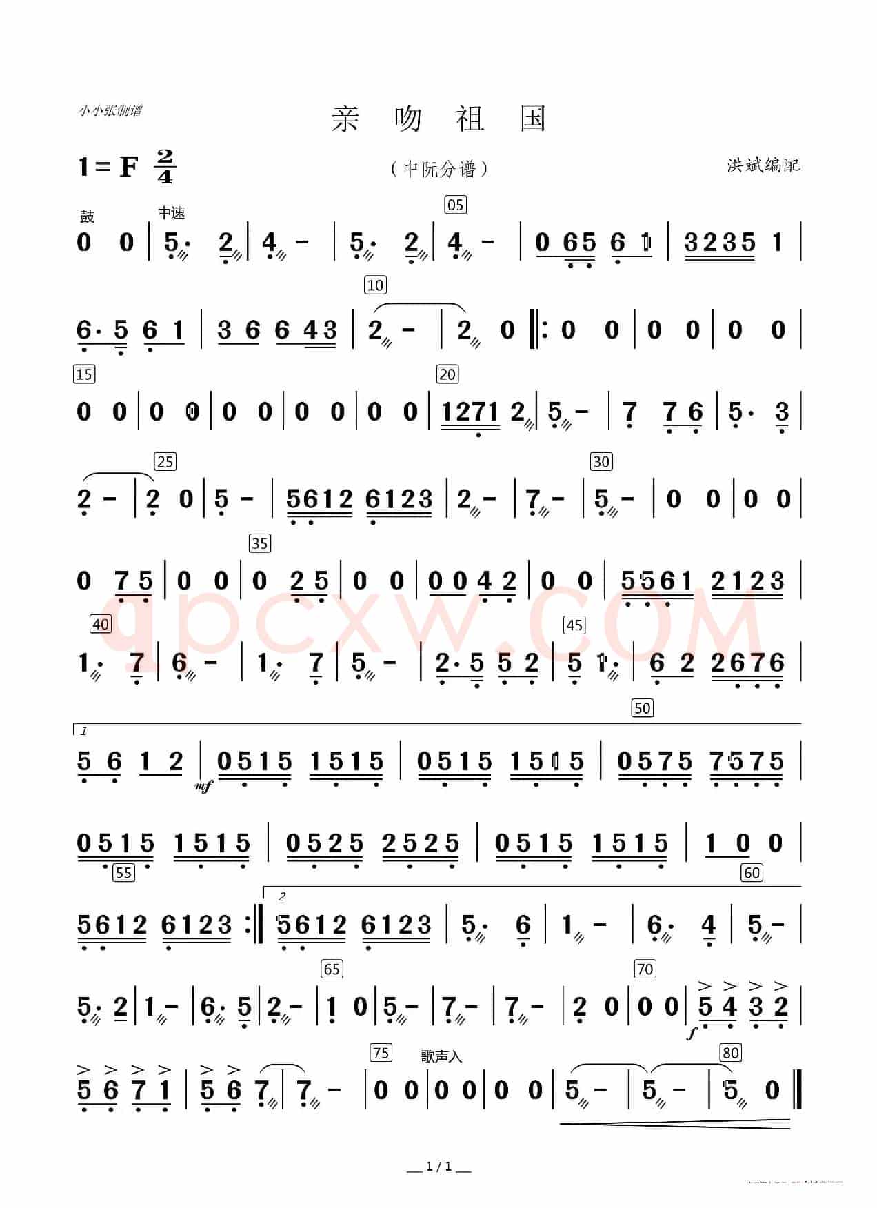 亲吻祖国（器乐合奏分谱）