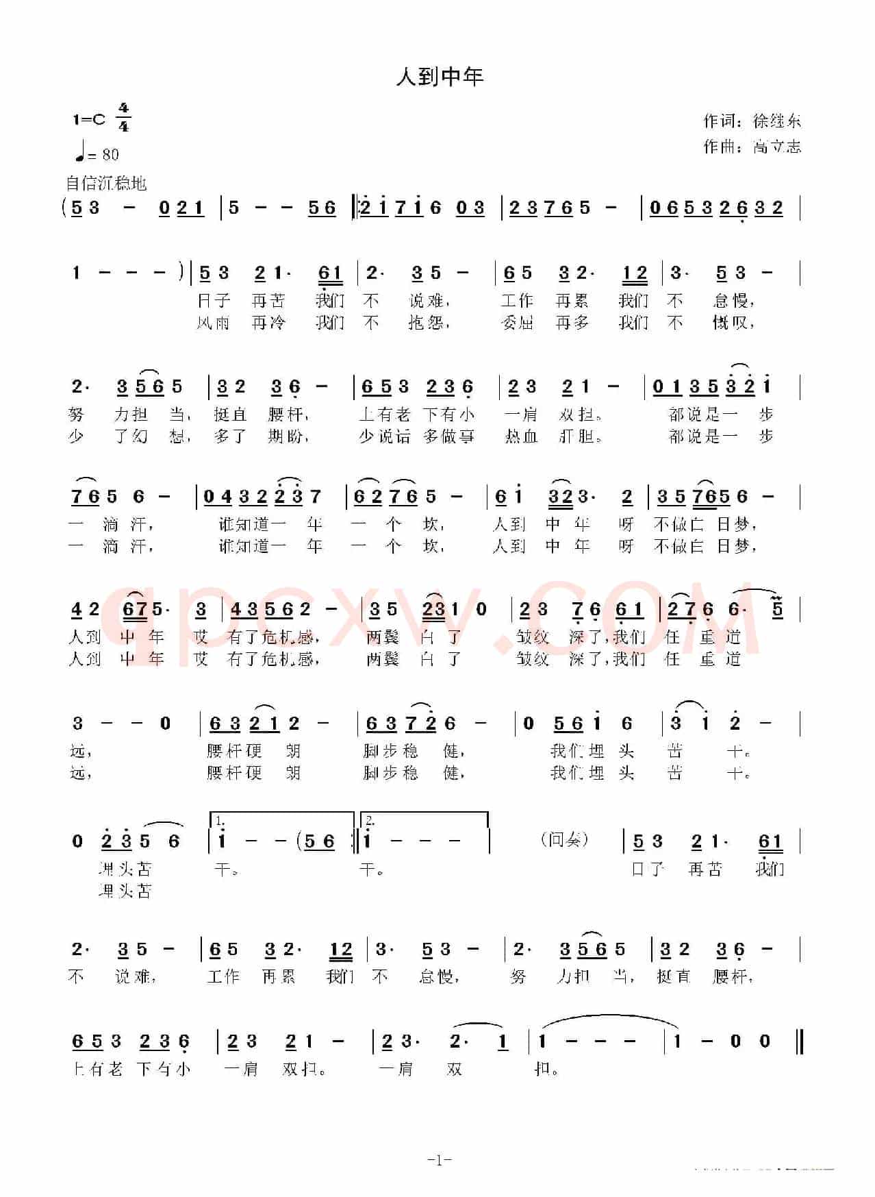 人到中年（徐继东词 高立志曲）