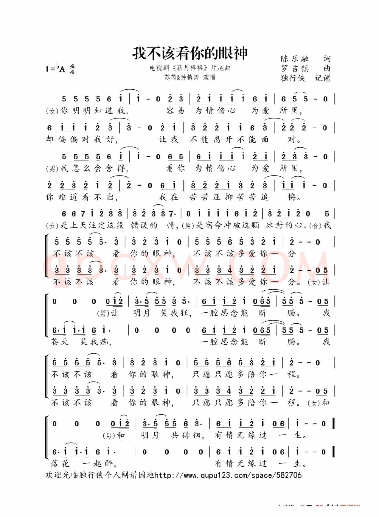 我不该看你的眼神（电视剧《新月格格》片尾曲）