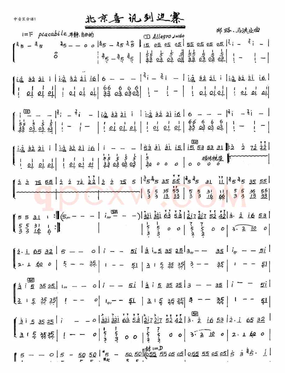 北京喜讯到边寨（中音笙分谱）1