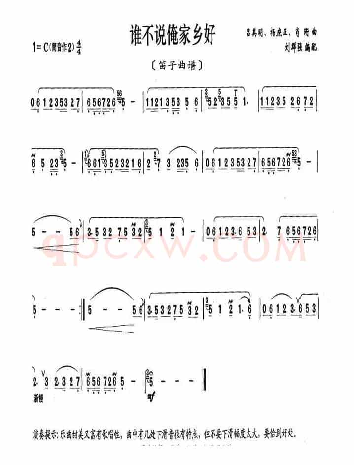 谁不说俺家乡好（笛子曲谱）