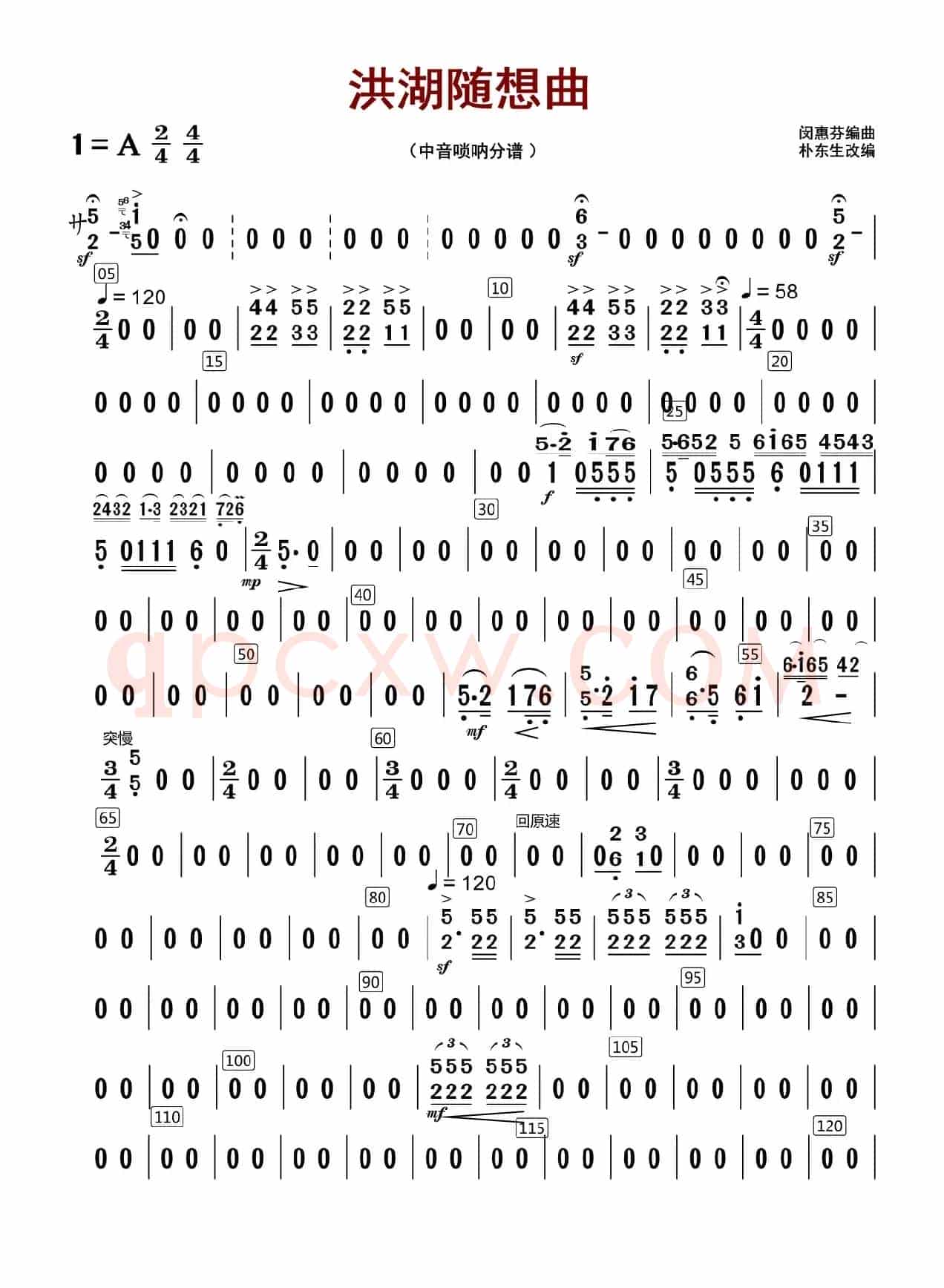 洪湖随想曲（中音唢呐分谱）
