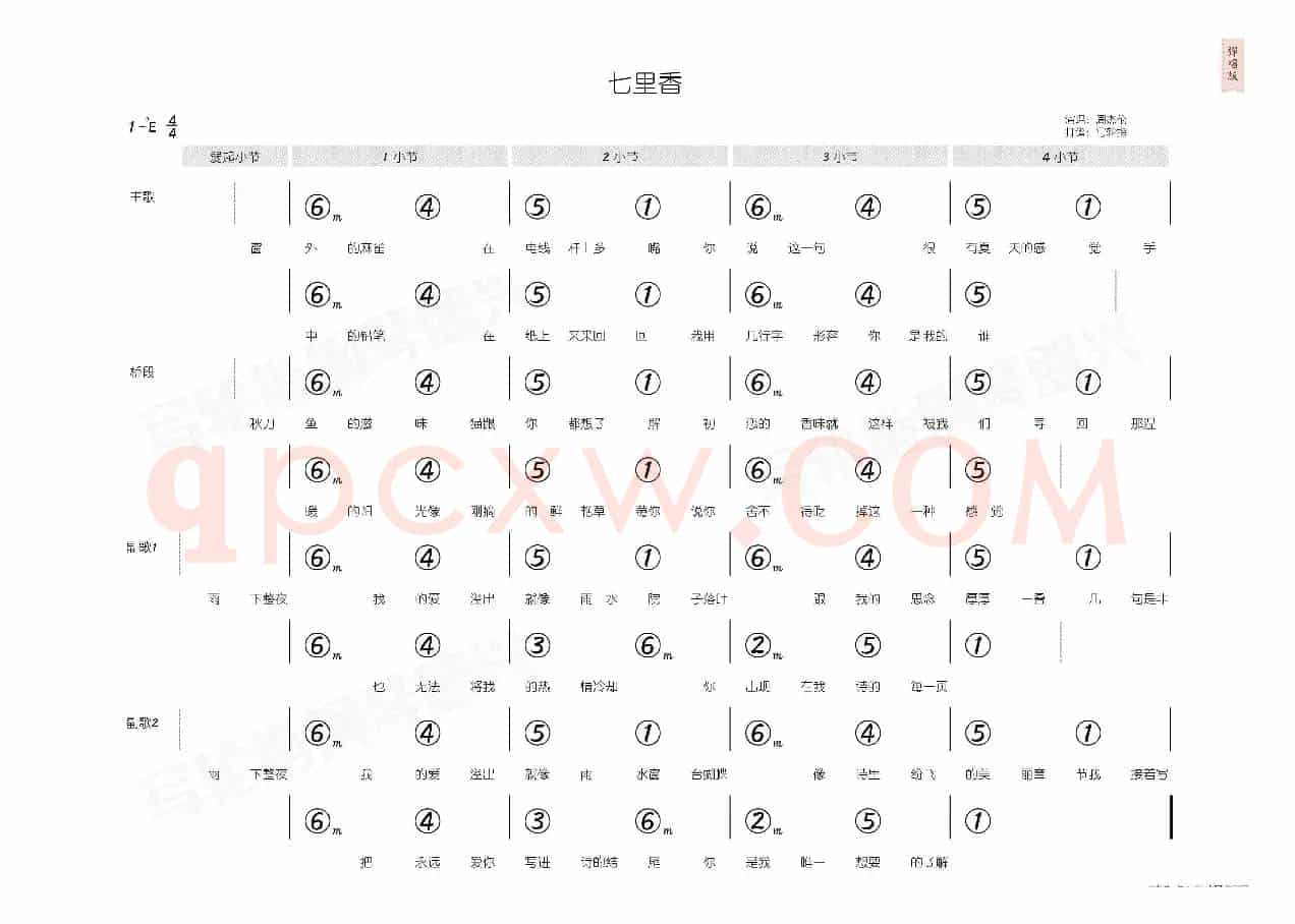 七里香(简和谱)